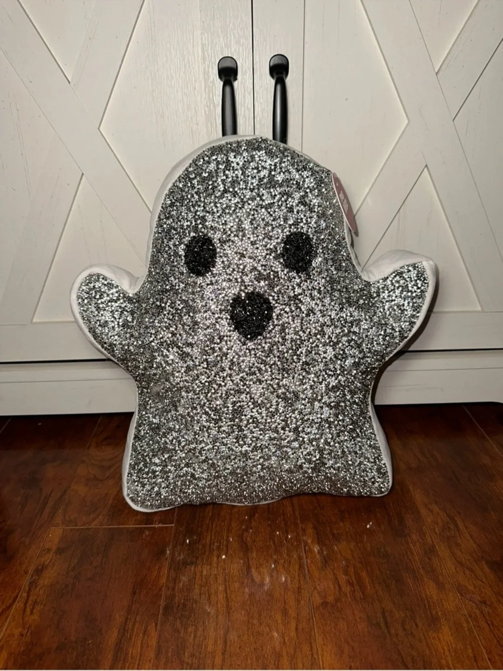 Silver Glitter Rhinestone Ghost Decorative Pillow